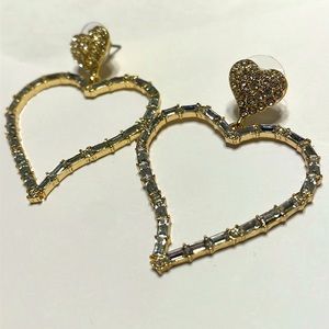 ⚜️Sugarfix By Baublebar Double Heart Gold Hoop Crystal Encrusted Earrings! NWOT!
